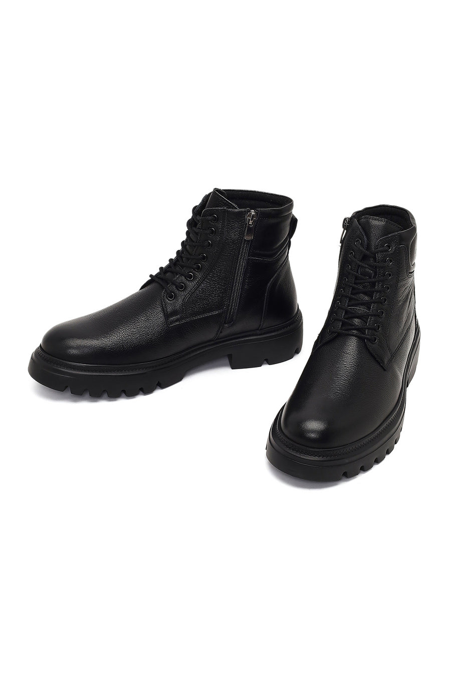 Men's Black Zippered Thick-Soled Leather Boots