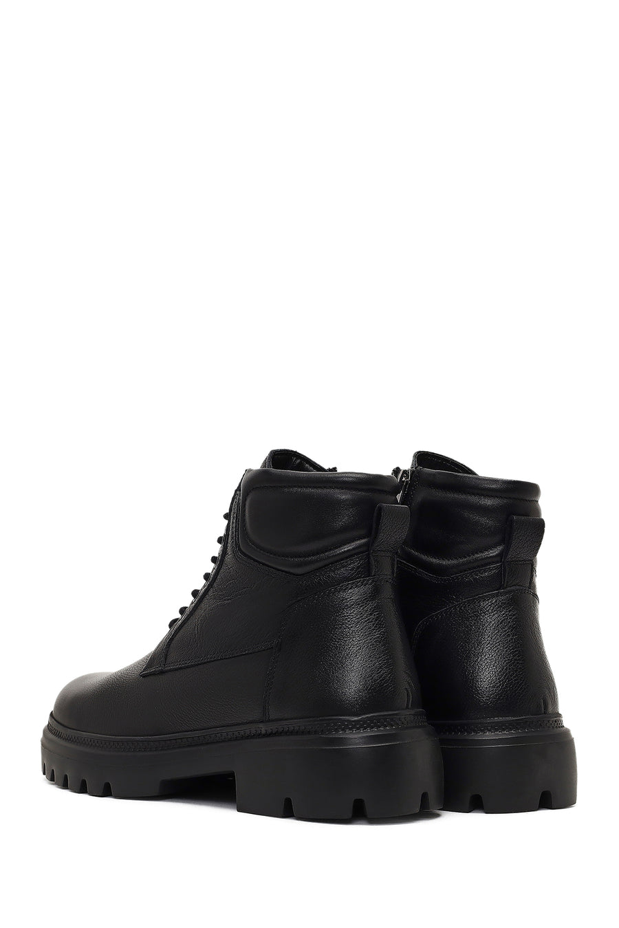 Men's Black Zippered Thick-Soled Leather Boots