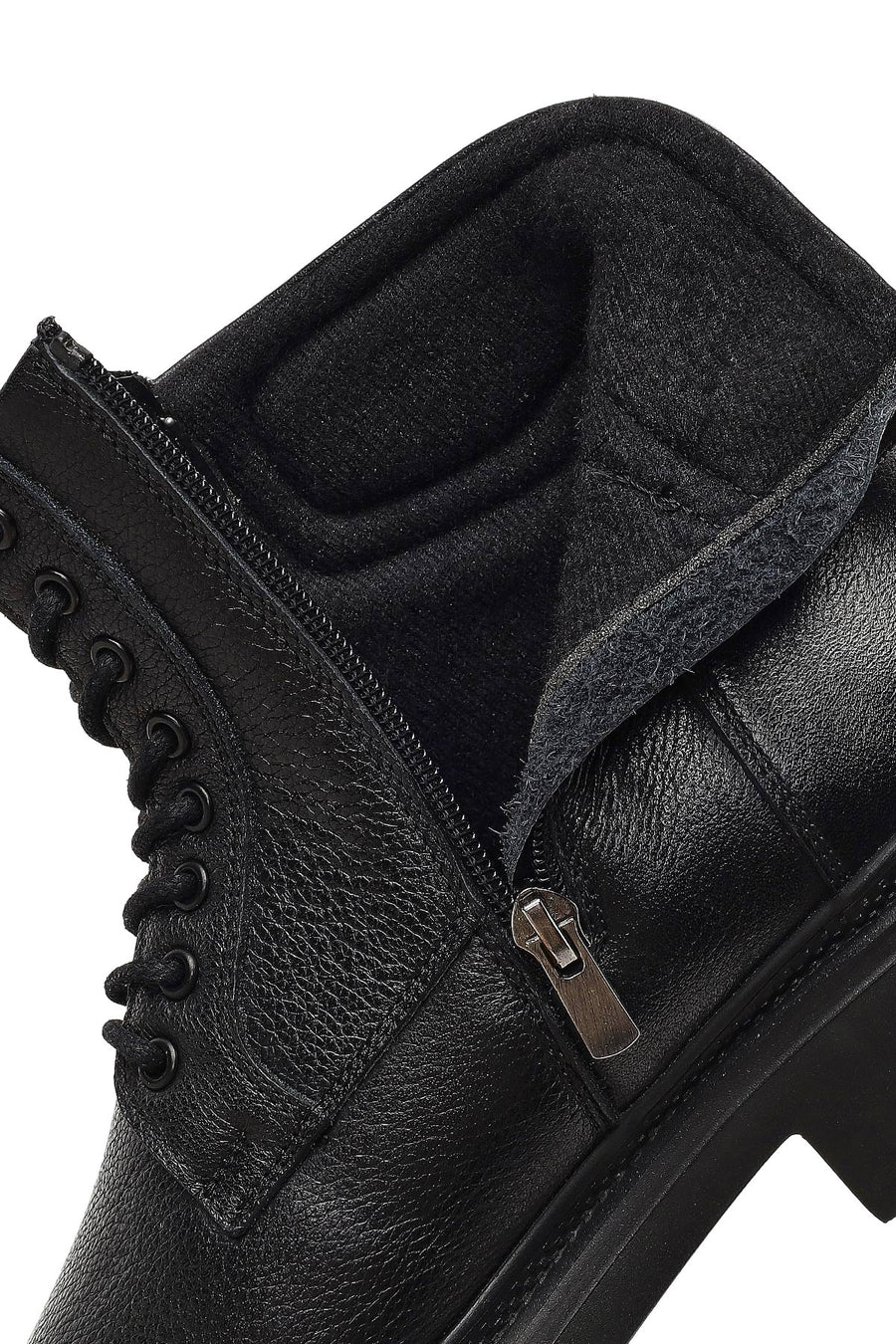 Men's Black Zippered Thick-Soled Leather Boots