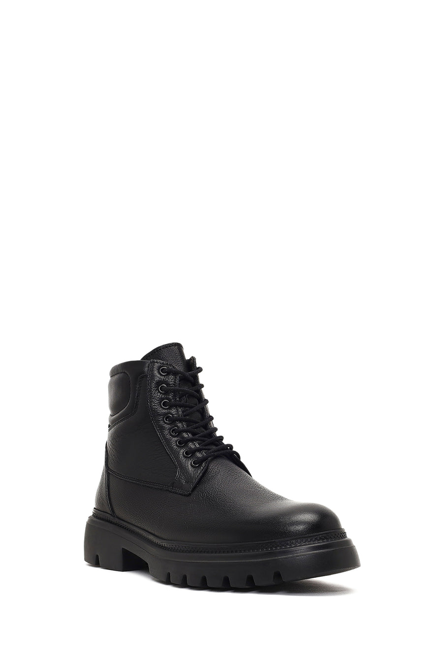 Men's Black Zippered Thick-Soled Leather Boots