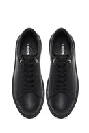 Erkek Siyah Bağcıklı Deri Sneaker | Derimod