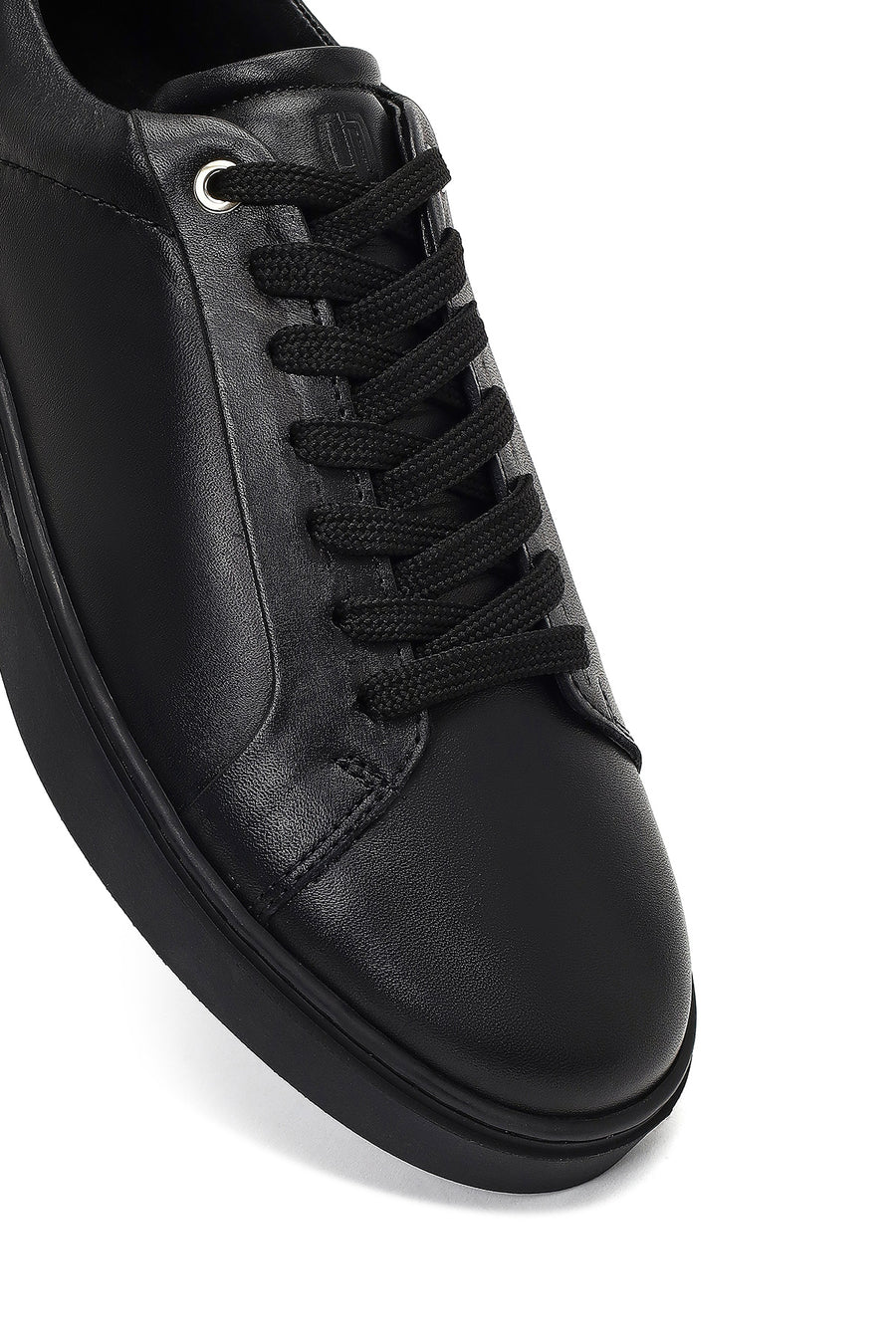 Erkek Siyah Bağcıklı Deri Sneaker