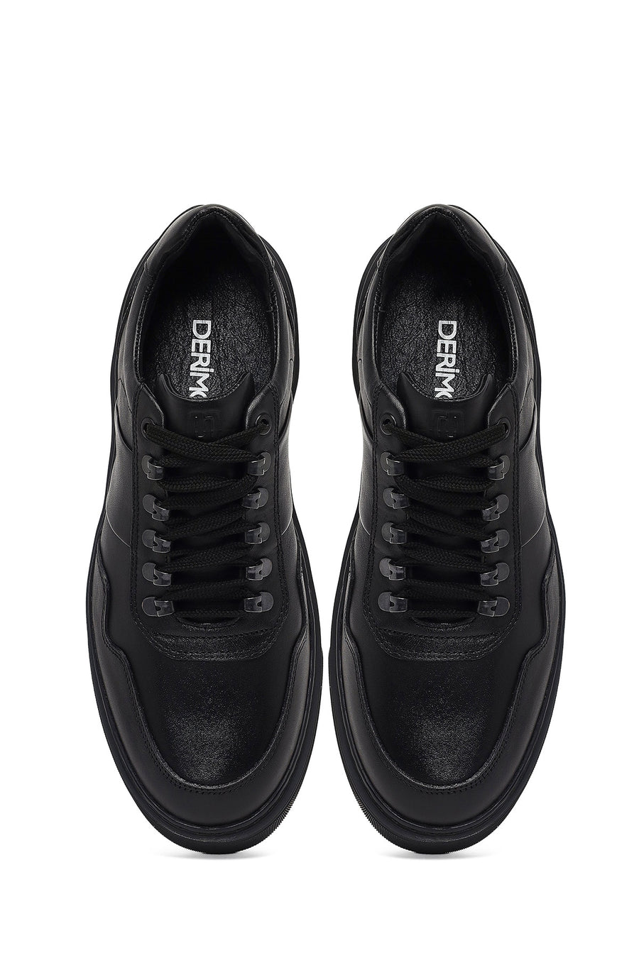 Erkek Siyah Bağcıklı Kalın Tabanlı Deri Sneaker