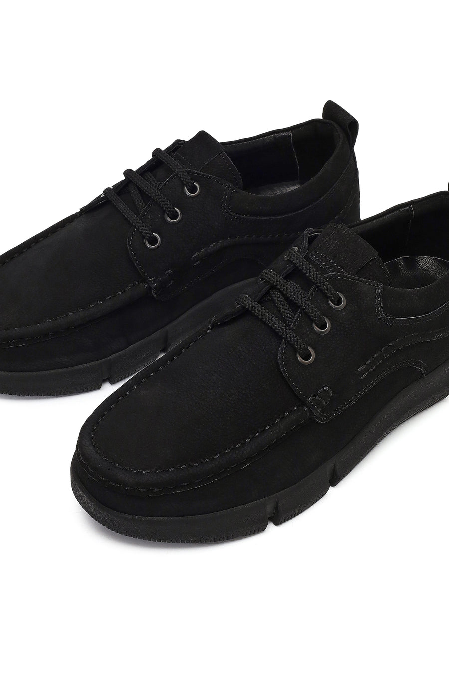 Men's Black Lace-up Nubuck Leather Casual Shoes