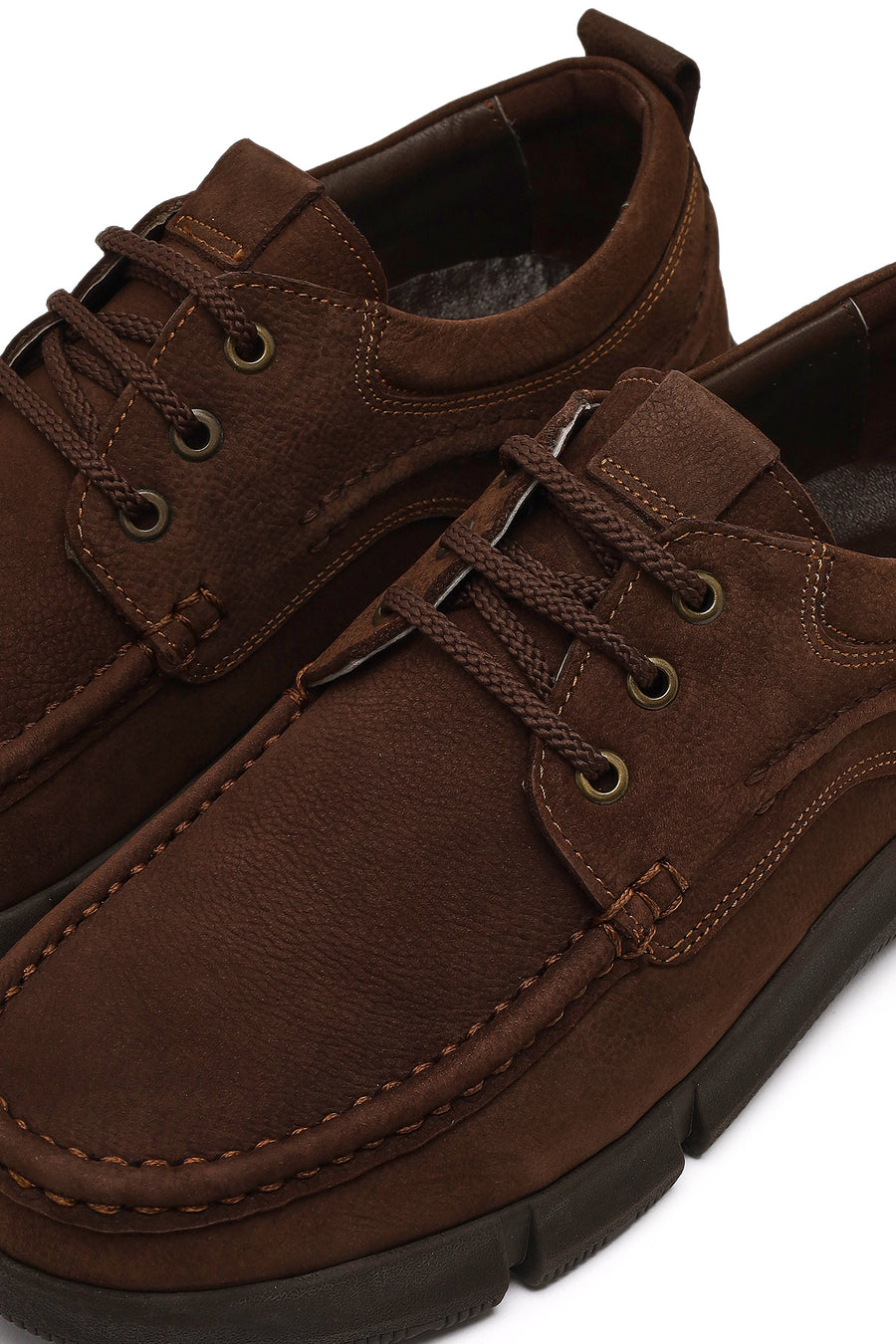 Men's Brown Lace-up Nubuck Leather Casual Shoes