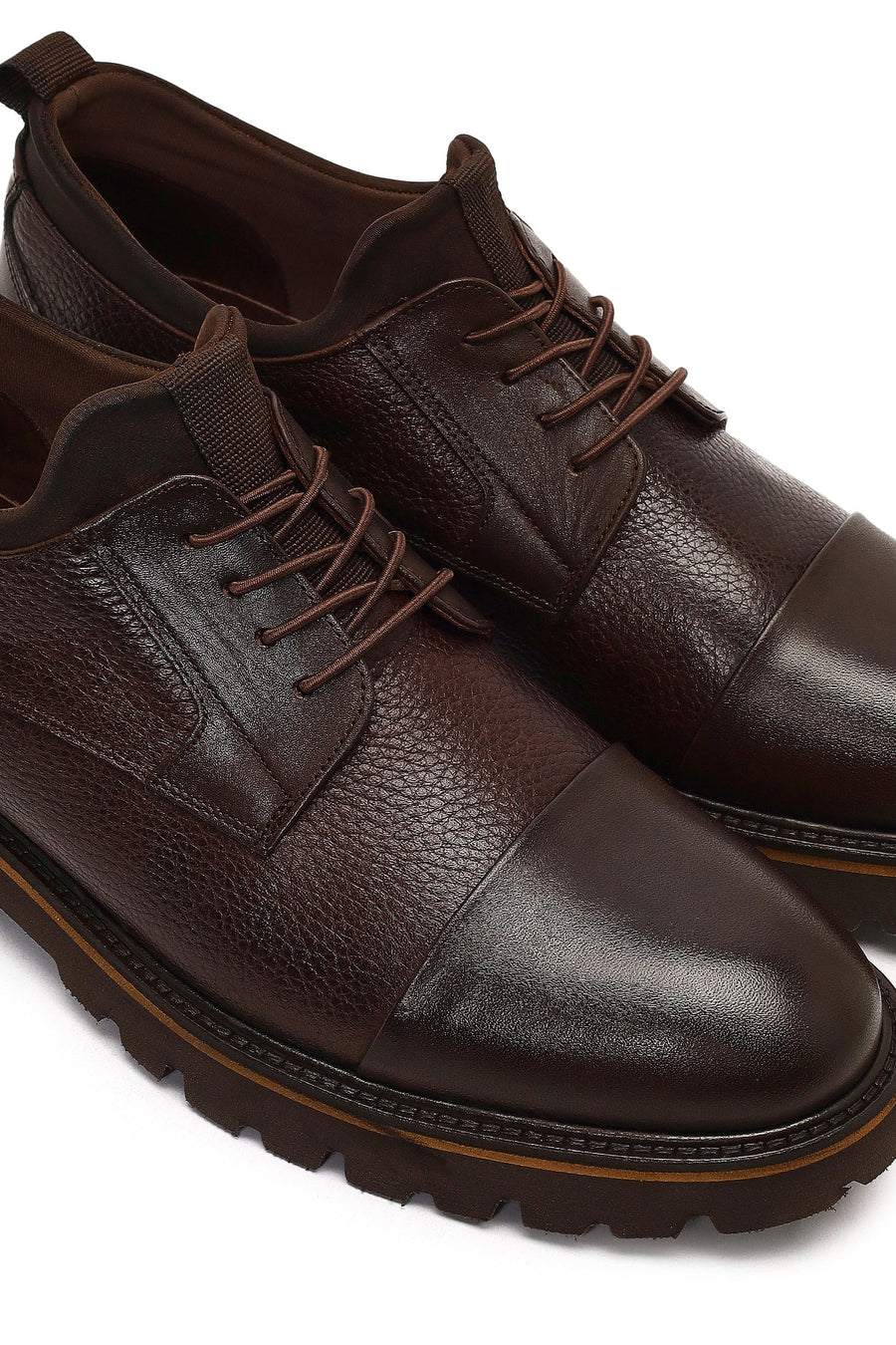 Men's Brown Lace-Up Thick Sole Leather Casual Shoes