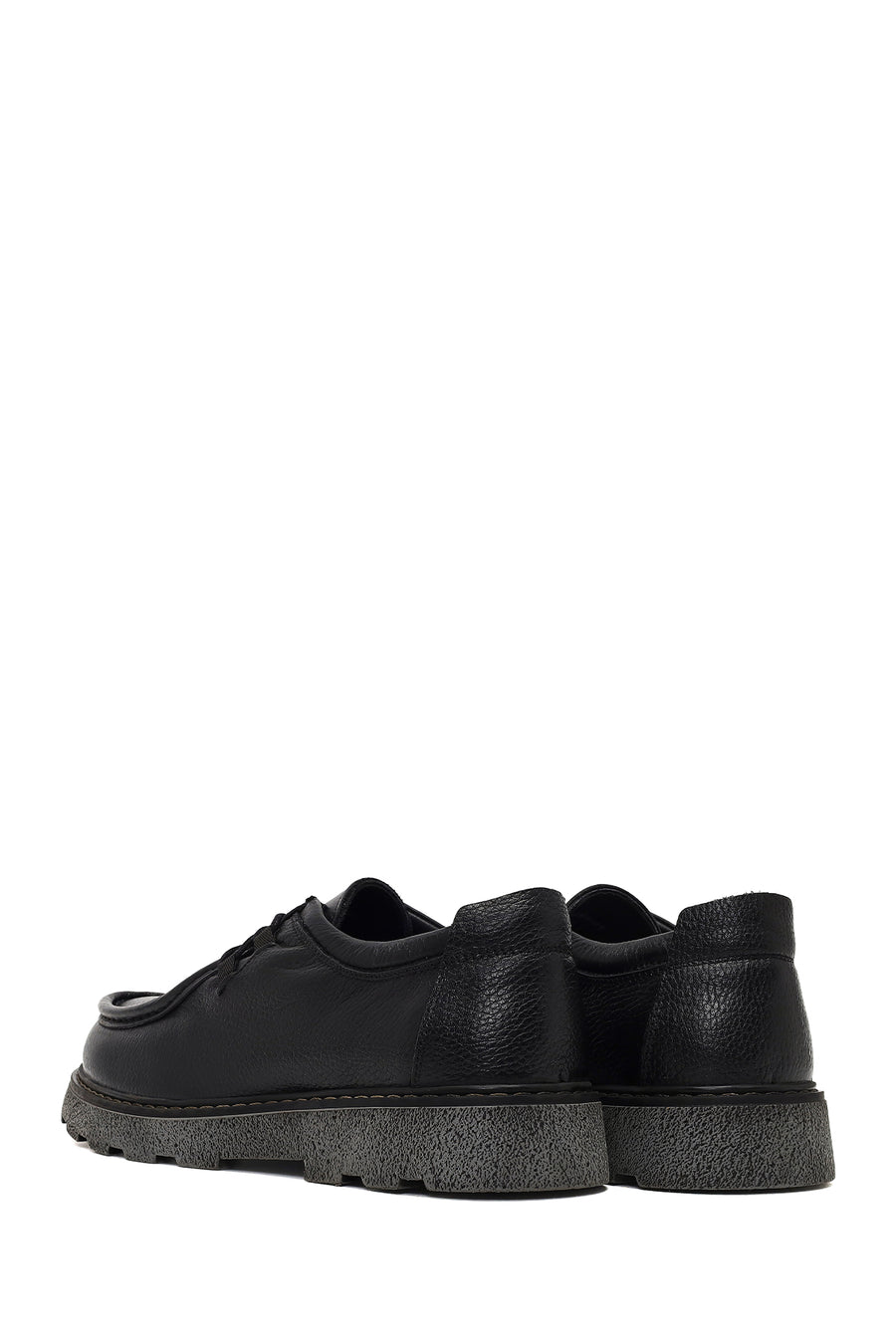 Men's Black Lace-Up Thick-Soled Leather Casual Shoe