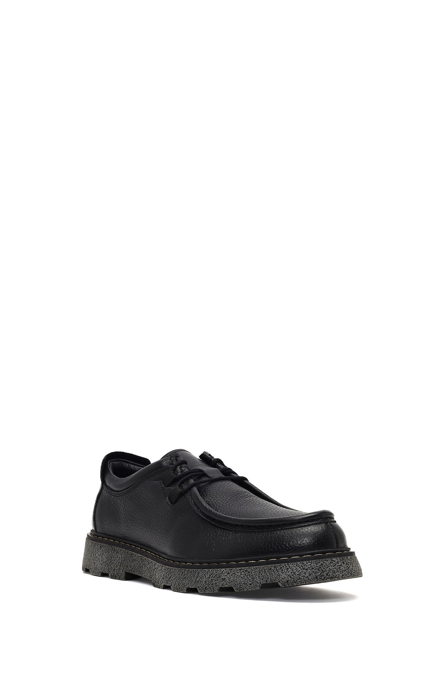 Men's Black Lace-Up Thick-Soled Leather Casual Shoe