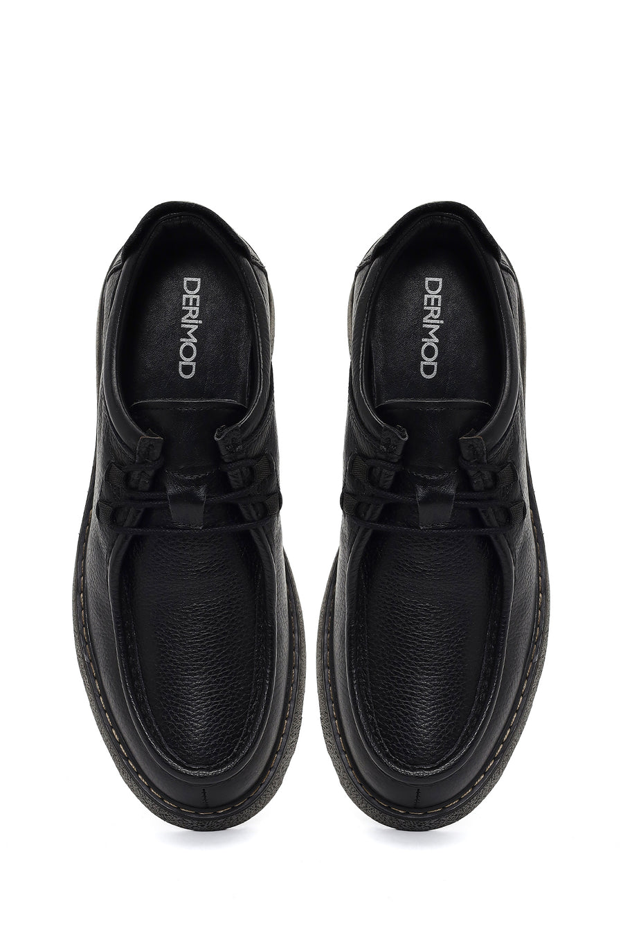Men's Black Lace-Up Thick-Soled Leather Casual Shoe