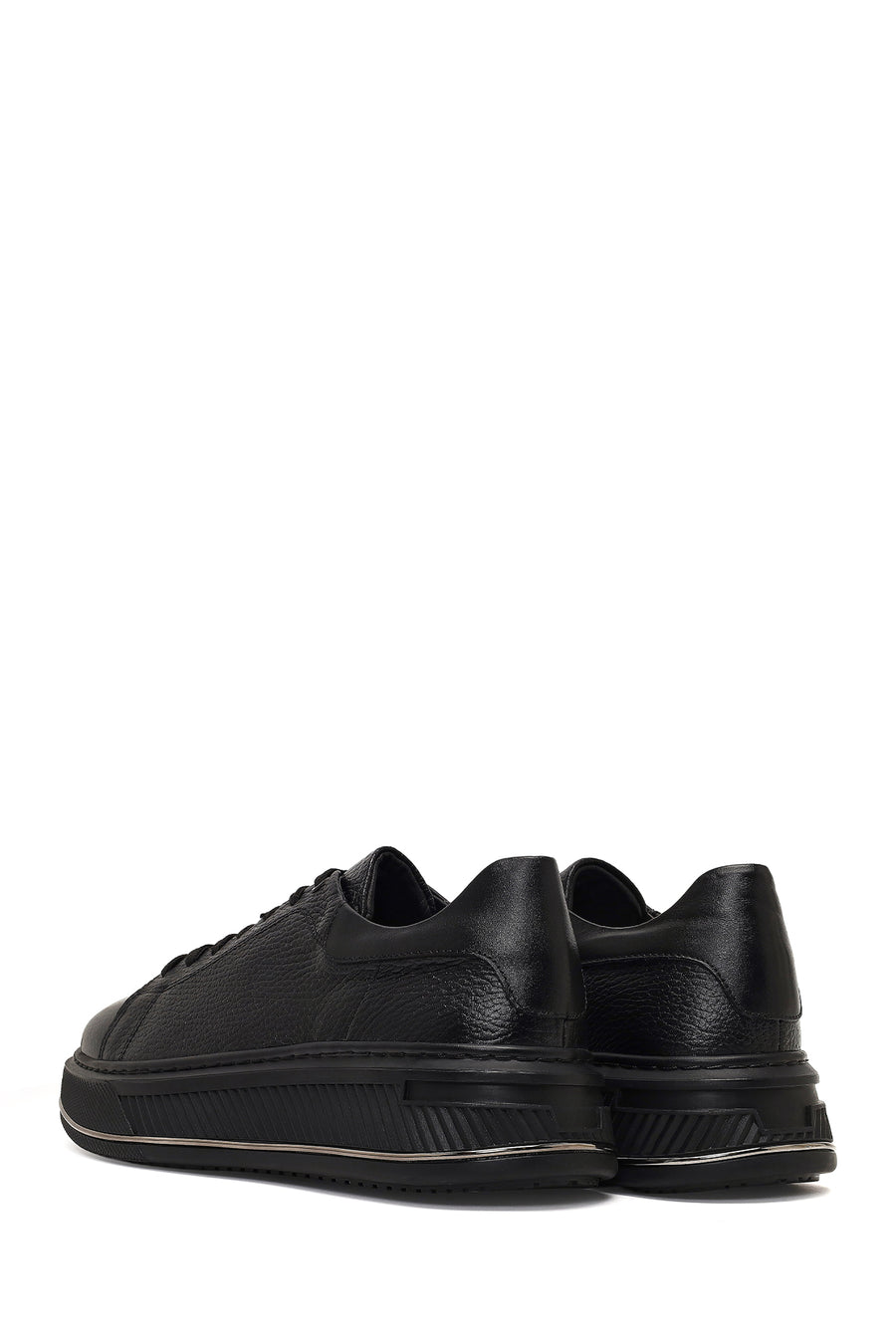 Erkek Siyah Bağcıklı Kalın Tabanlı Deri Sneaker