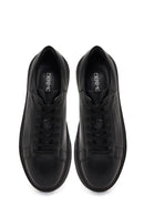 Erkek Siyah Bağcıklı Kalın Tabanlı Deri Sneaker | Derimod