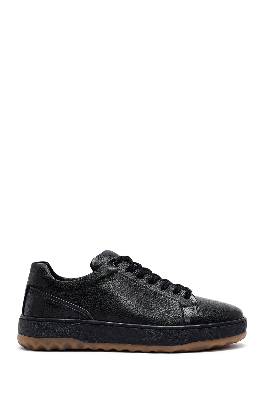 Erkek Siyah Bağcıklı Kalın Tabanlı Deri Sneaker
