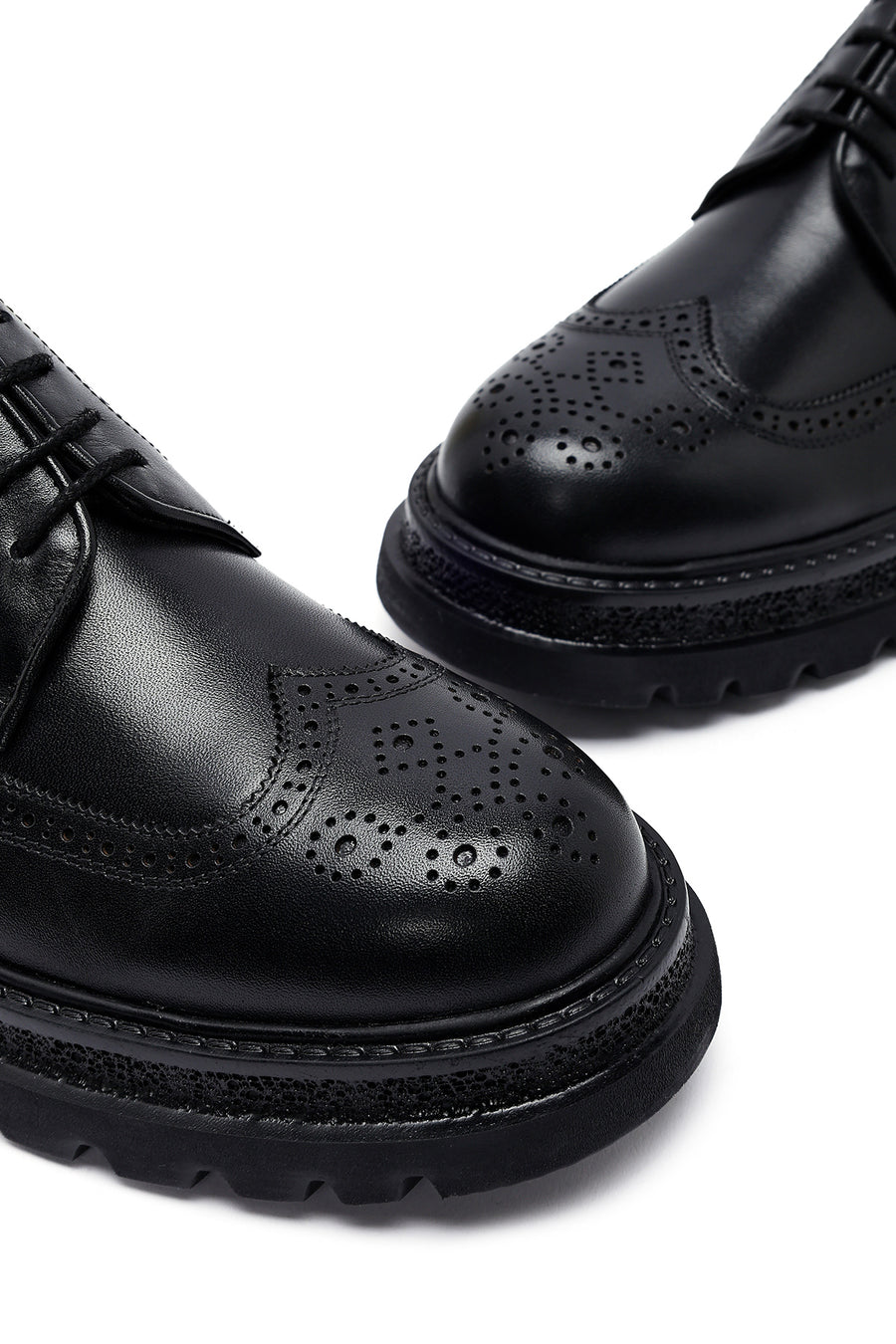 Men's Black Lace-Up Thick-Soled Leather Casual Shoes
