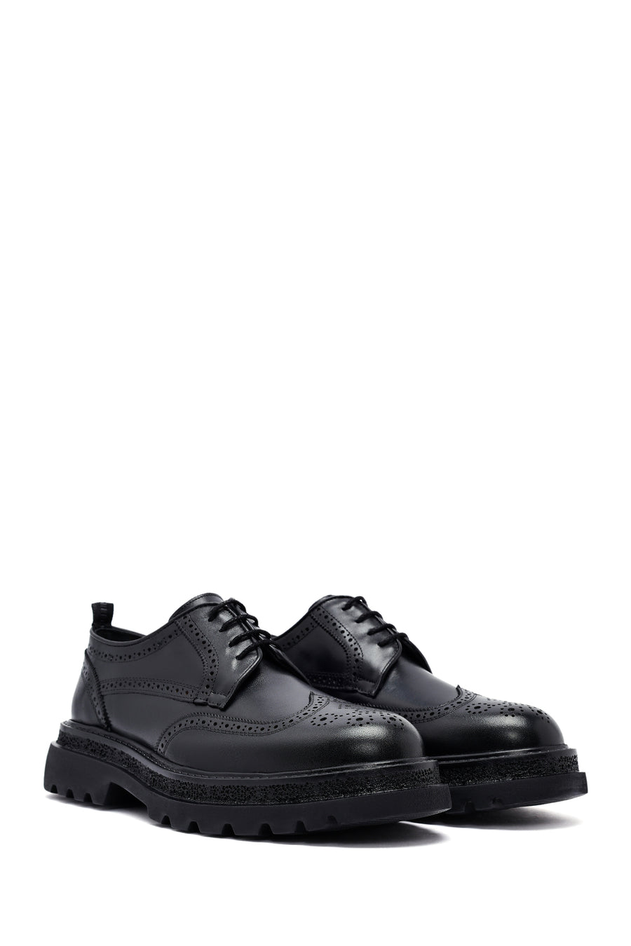 Men's Black Lace-Up Thick-Soled Leather Casual Shoes