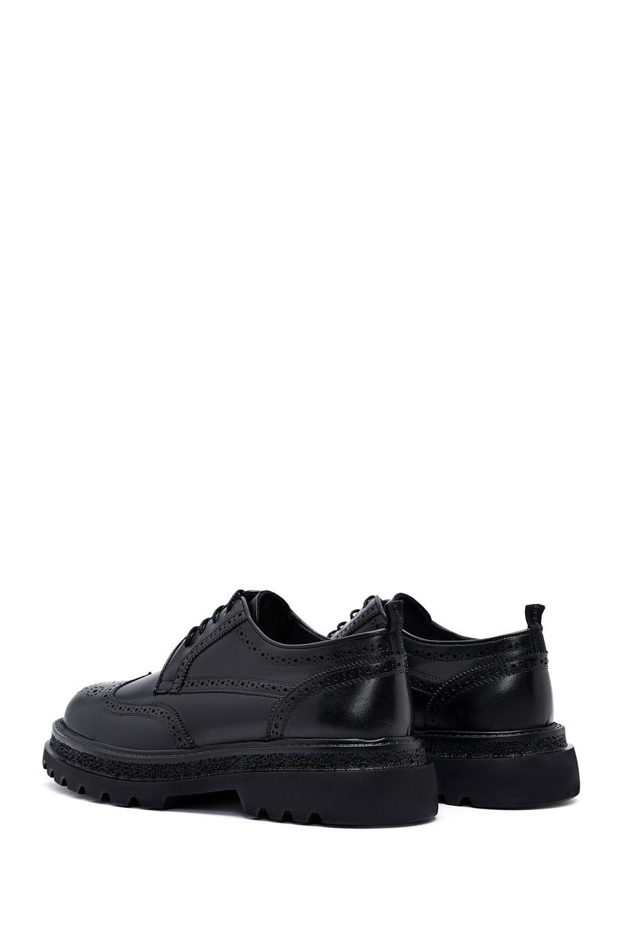 Men's Black Lace-Up Thick-Soled Leather Casual Shoes
