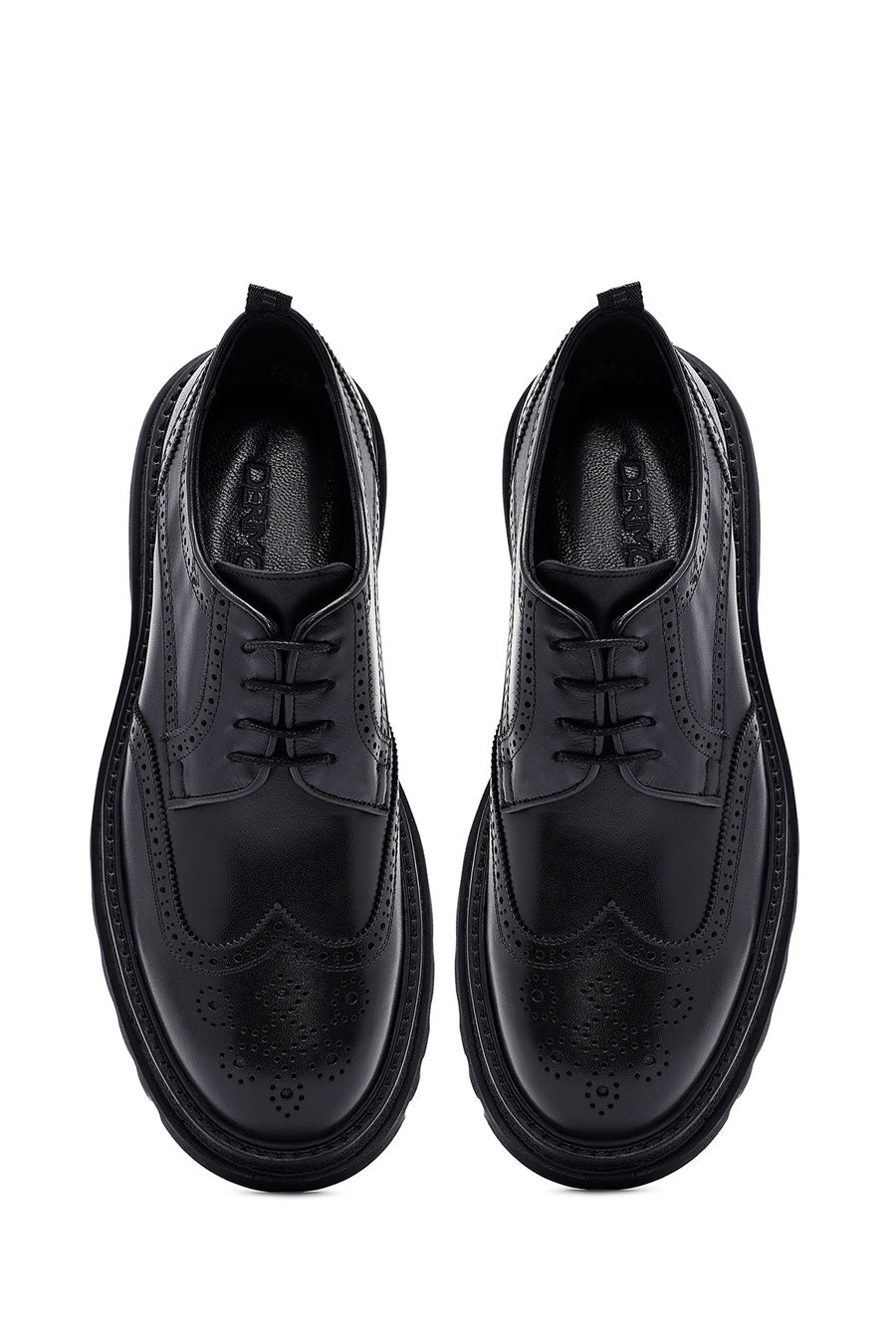 Men's Black Lace-Up Thick-Soled Leather Casual Shoes