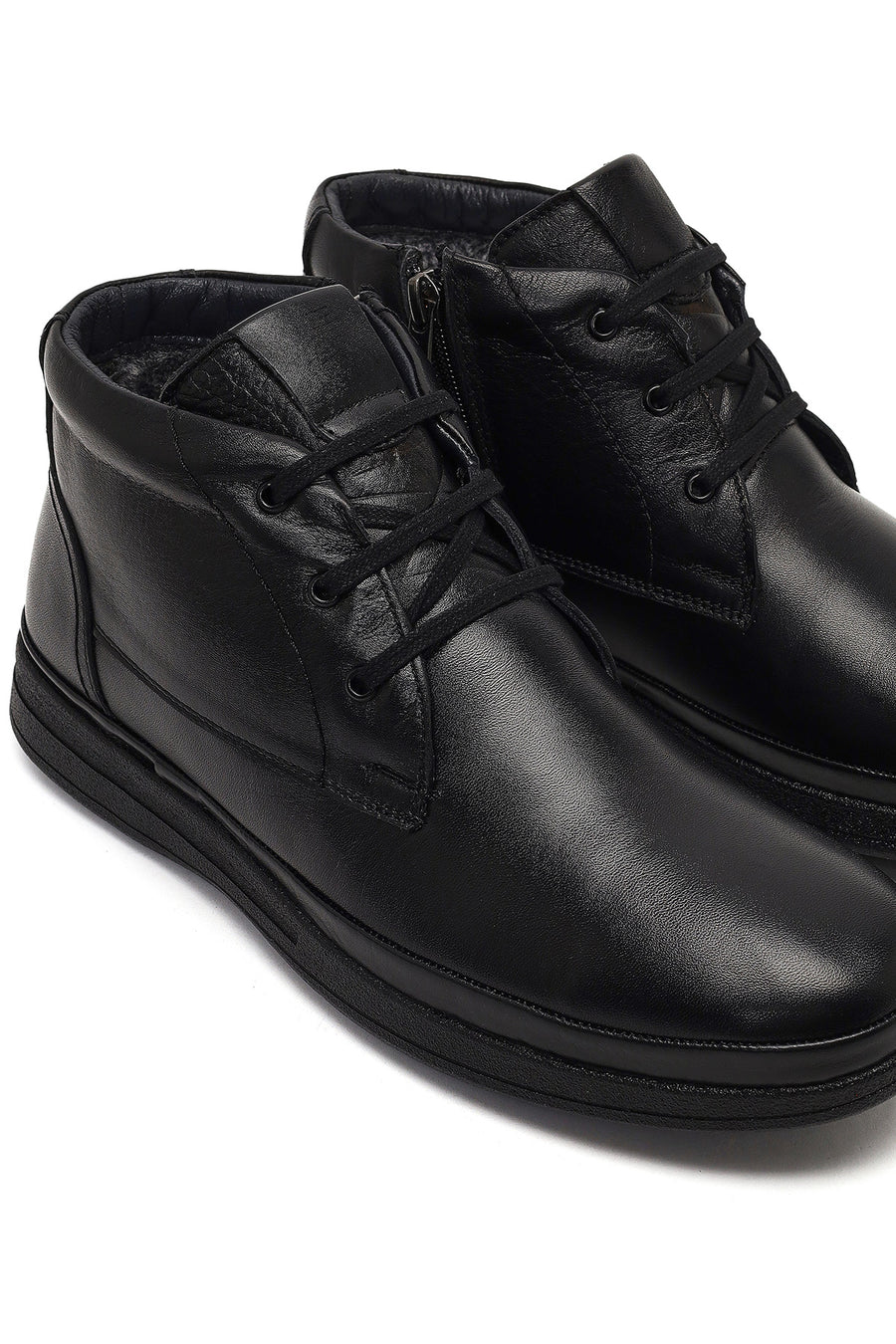 Men's Black Lace-Up Zipper Leather Casual Boot