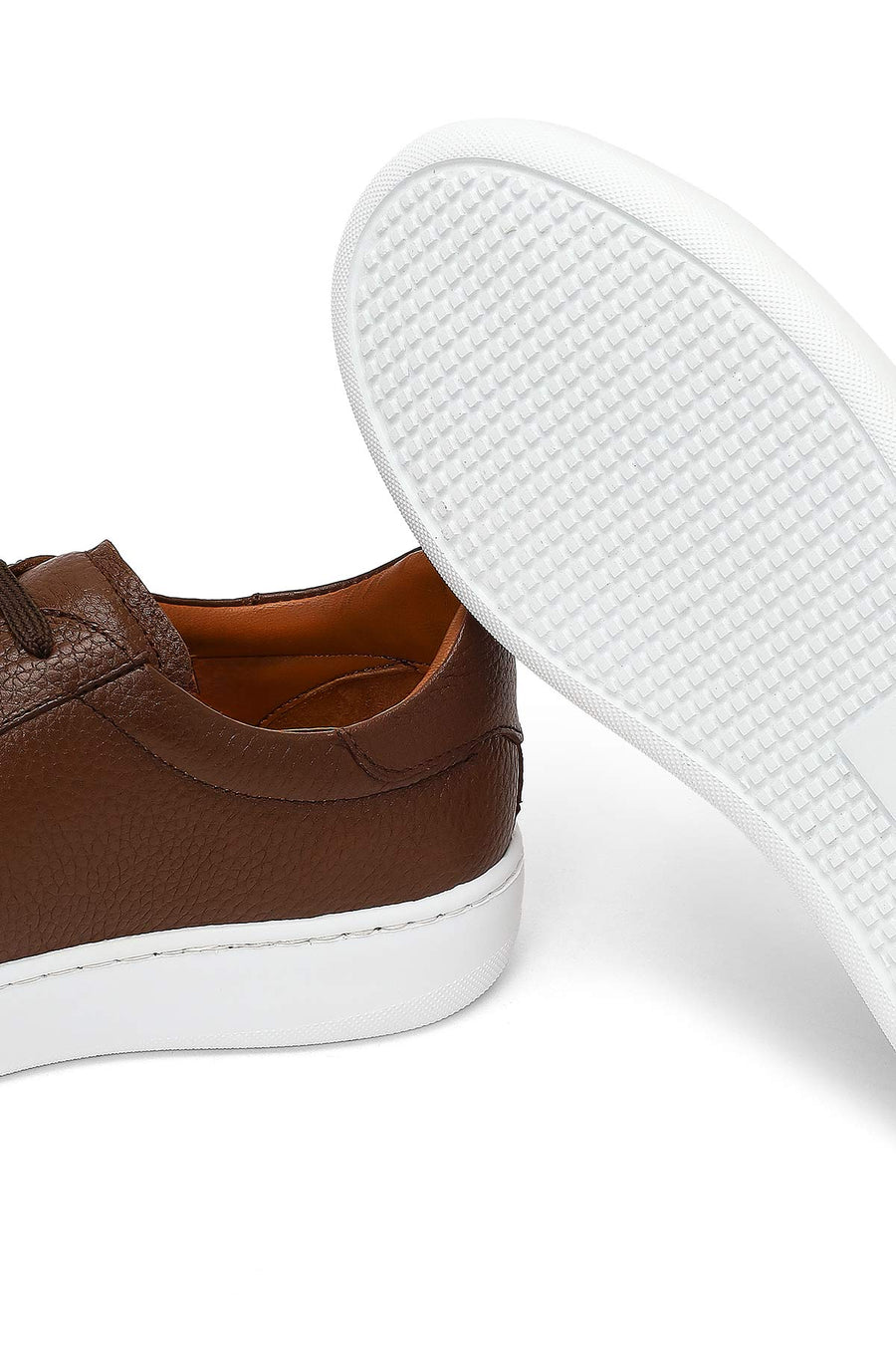 Erkek Taba Bağcıklı Kalın Tabanlı Deri Sneaker