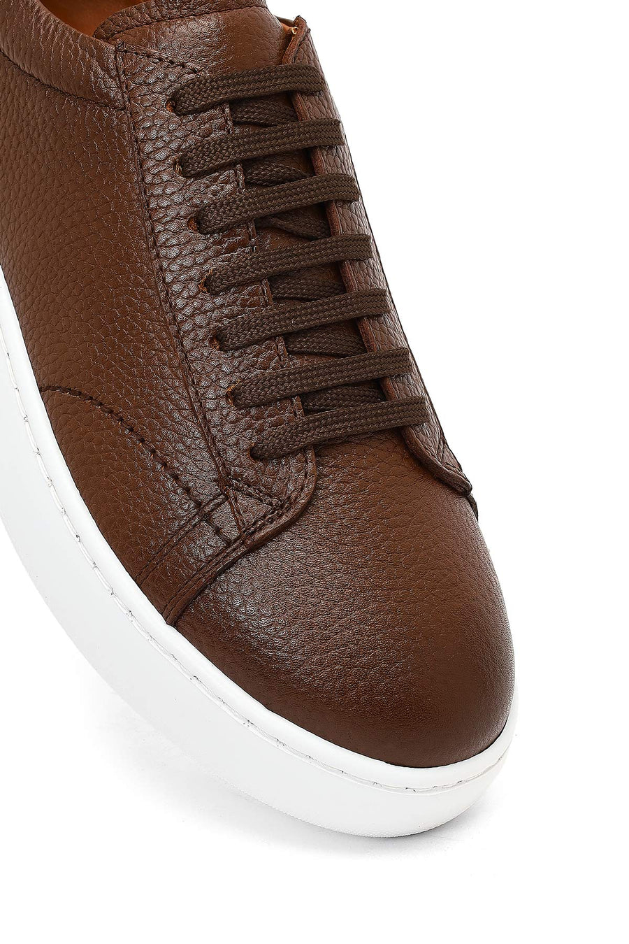 Erkek Taba Bağcıklı Kalın Tabanlı Deri Sneaker