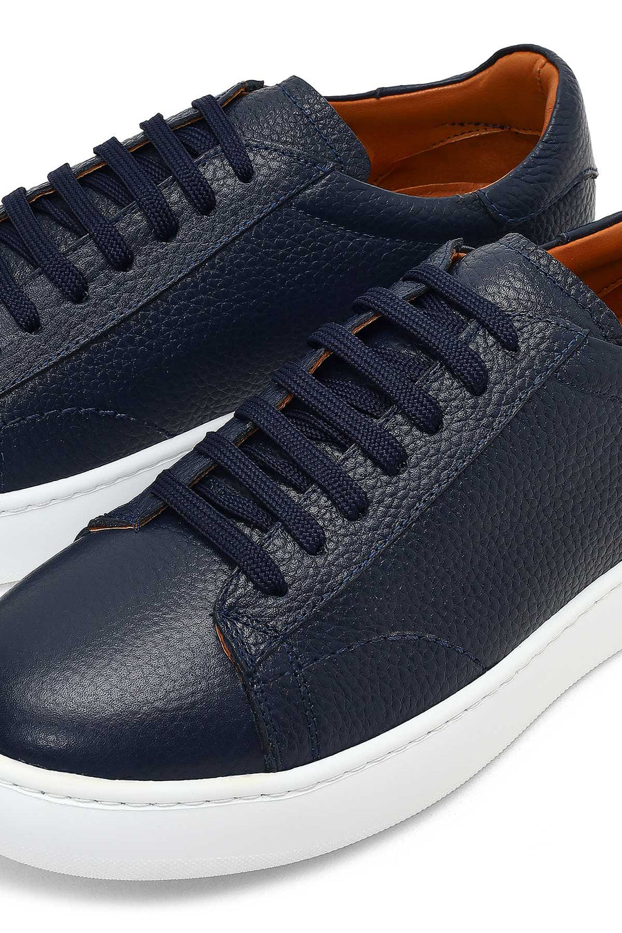 Erkek Lacivert Bağcıklı Kalın Tabanlı Deri Sneaker