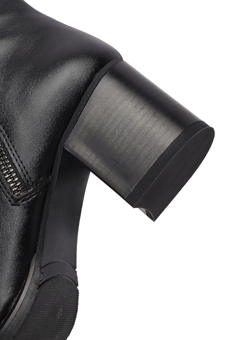 Woman Black Zippered Thick Heel Boots