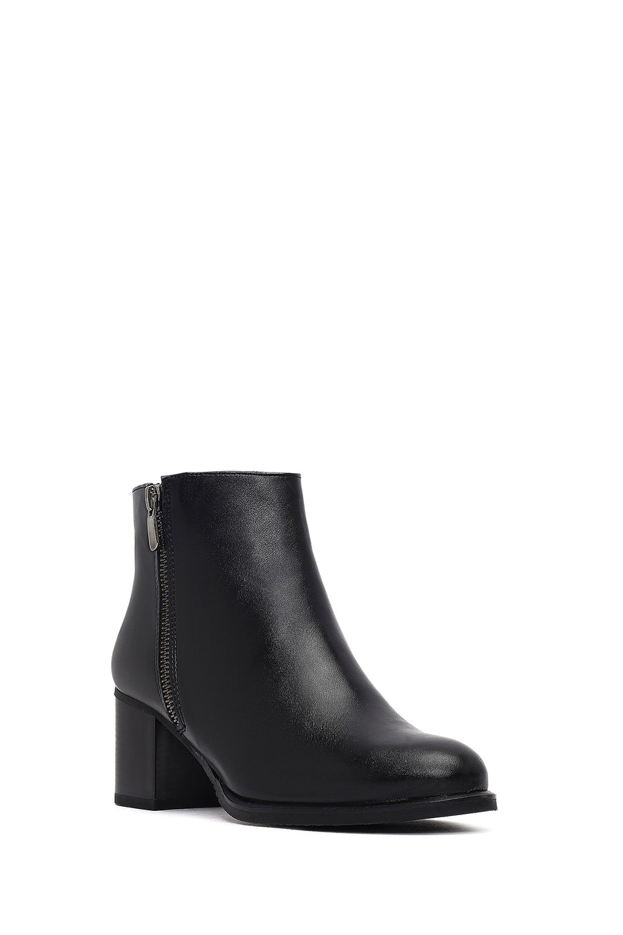 Woman Black Zippered Thick Heel Boots