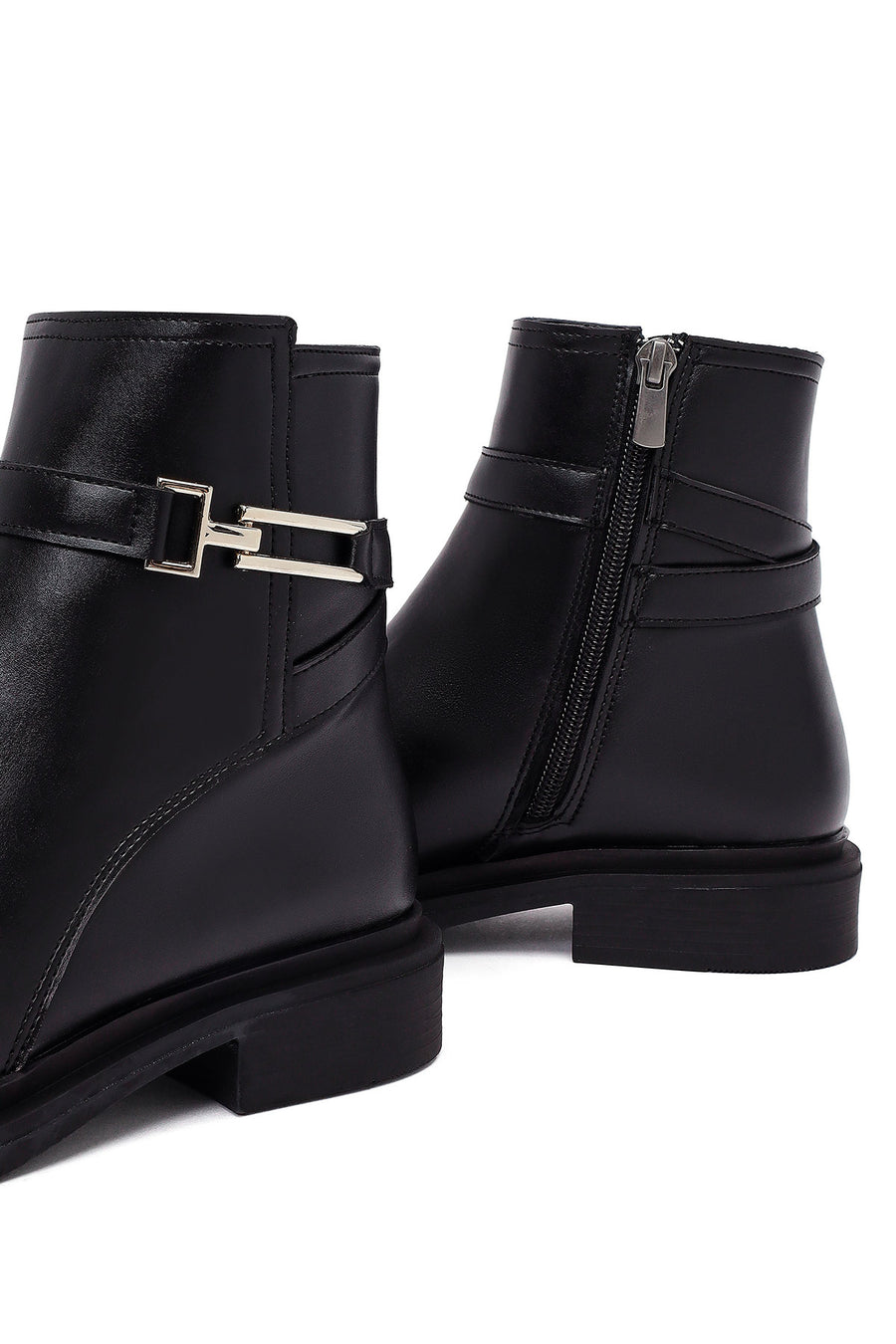 Women's Black Zippered Buckle Boots