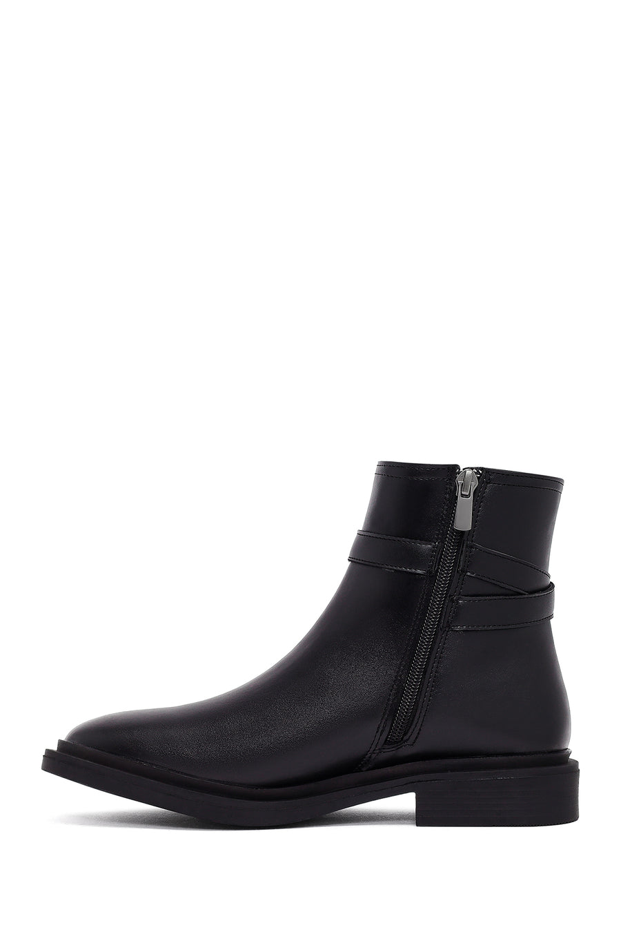 Women's Black Zippered Buckle Boots