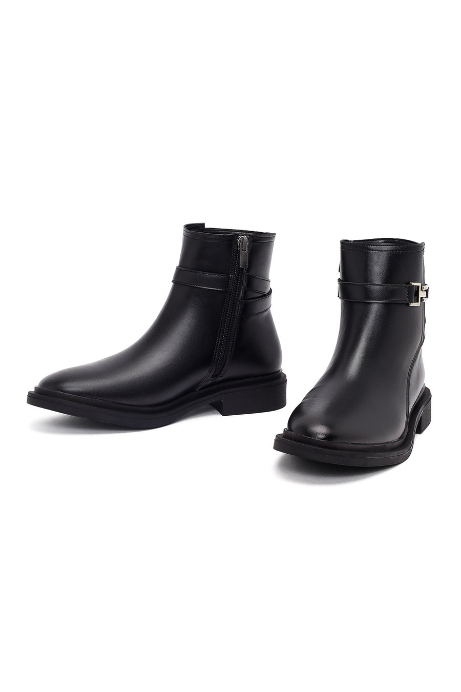Women's Black Zippered Buckle Boots