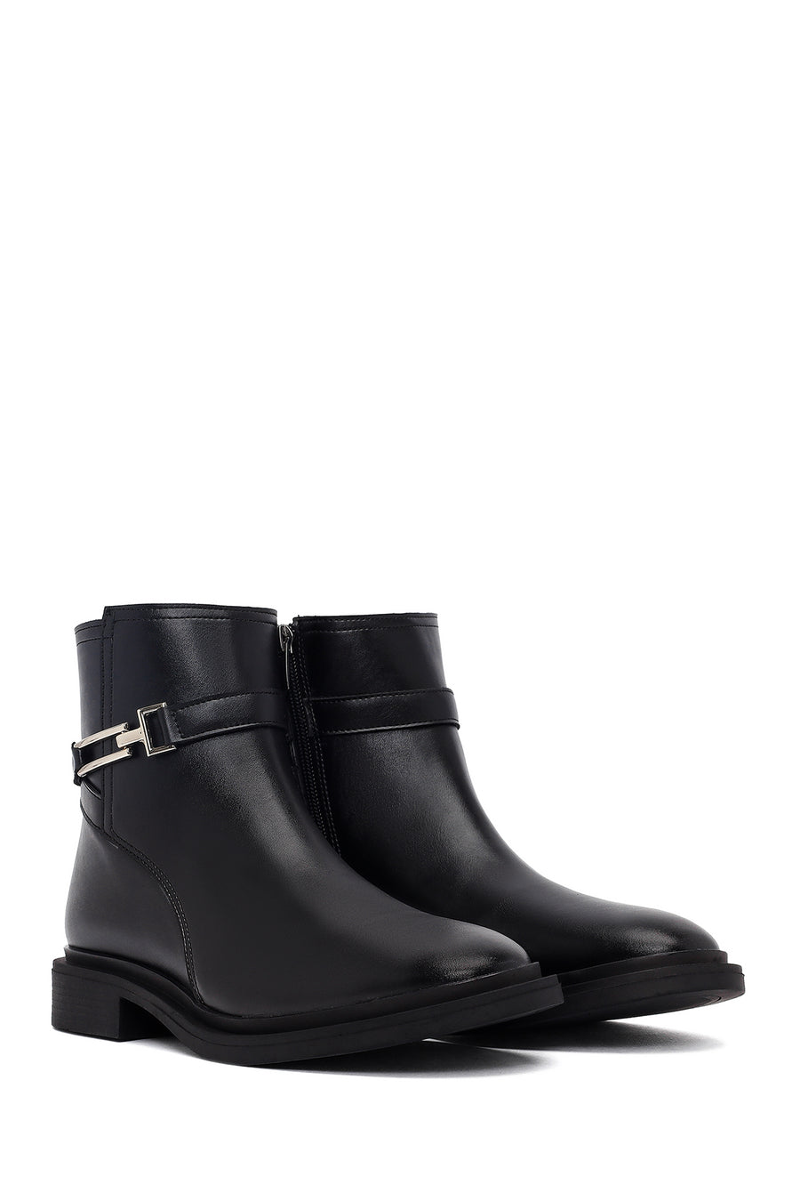 Women's Black Zippered Buckle Boots