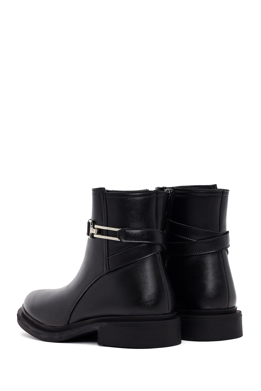 Women's Black Zippered Buckle Boots