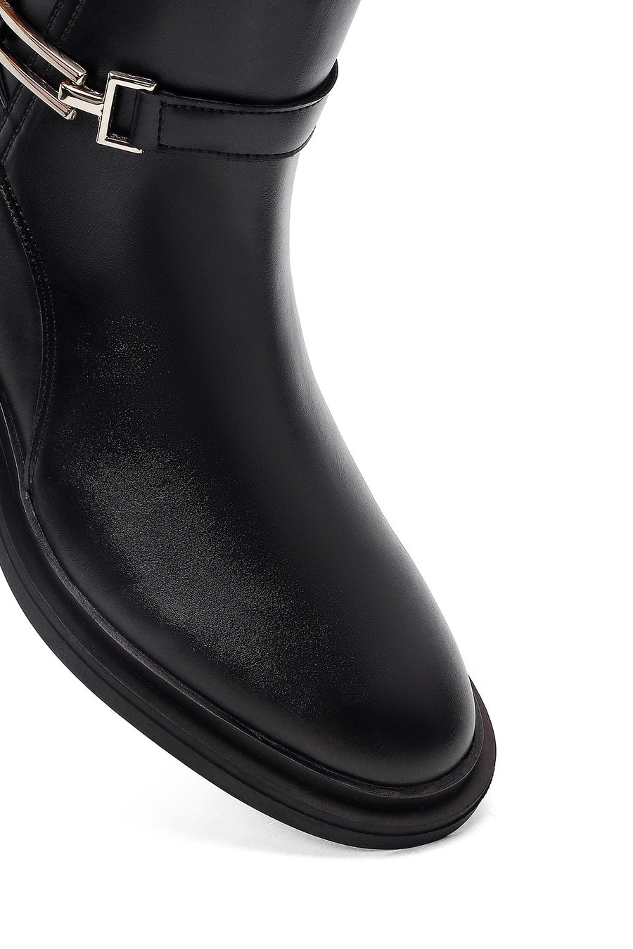 Women's Black Zippered Buckle Boots