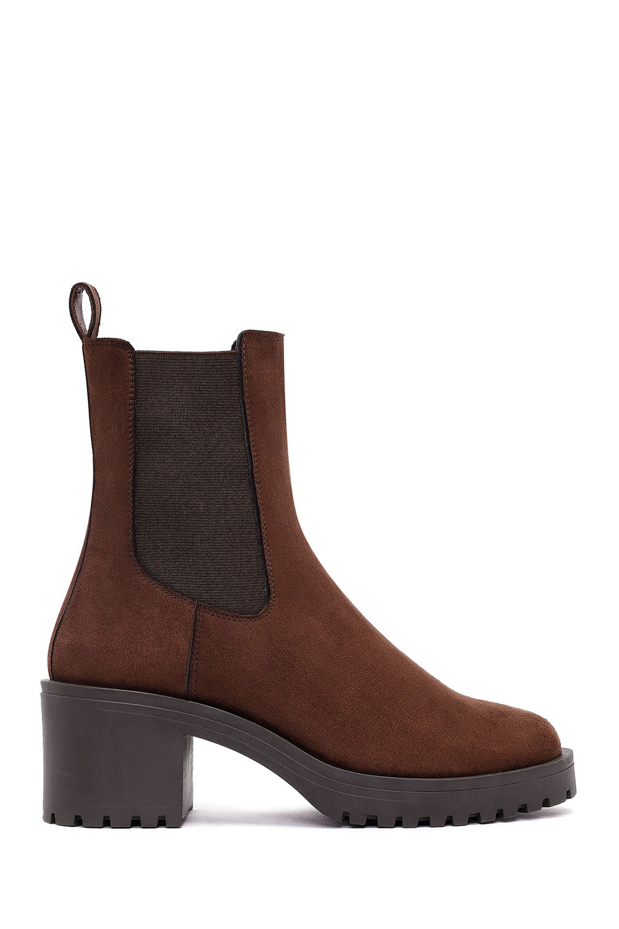 Women's Brown Thick Heeled Suede Chelsea Boot 25WFE251610 | Derimod
