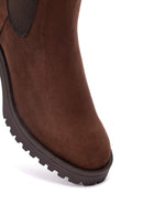 Women's Brown Thick Heeled Suede Chelsea Boot | Derimod