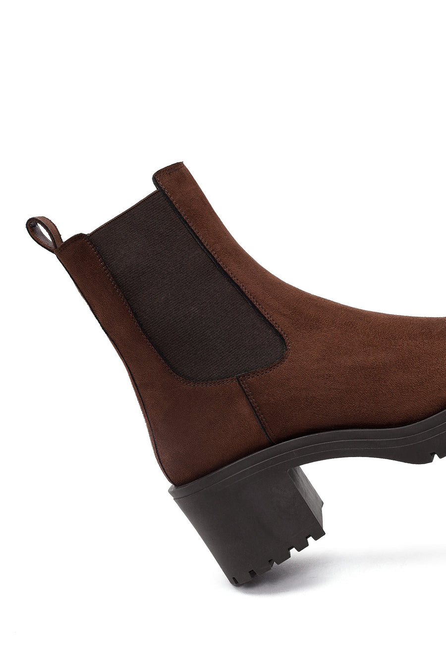Women's Brown Thick Heeled Suede Chelsea Boot