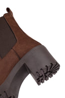 Women's Brown Thick Heeled Suede Chelsea Boot | Derimod
