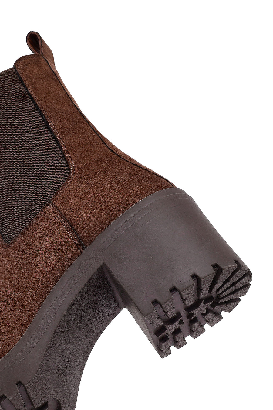 Women's Brown Thick Heeled Suede Chelsea Boot