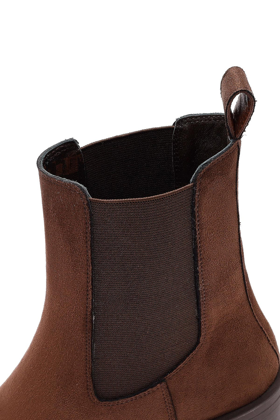 Women's Brown Thick Heeled Suede Chelsea Boot