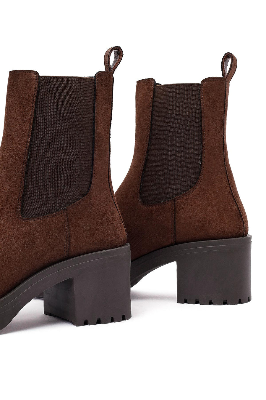 Women's Brown Thick Heeled Suede Chelsea Boot