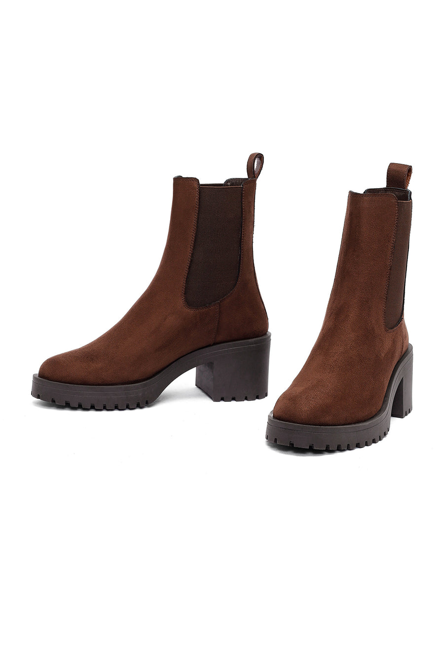 Women's Brown Thick Heeled Suede Chelsea Boot