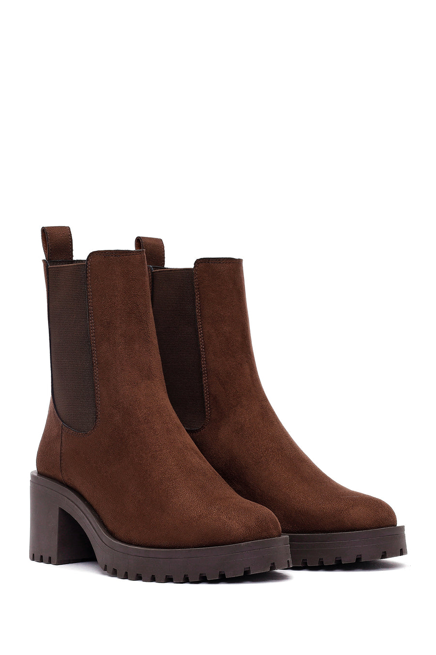 Women's Brown Thick Heeled Suede Chelsea Boot