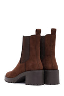 Women's Brown Thick Heeled Suede Chelsea Boot | Derimod