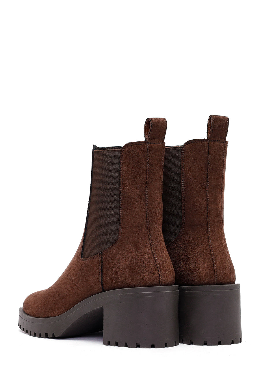 Women's Brown Thick Heeled Suede Chelsea Boot