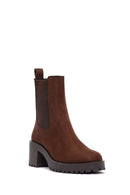 Women's Brown Thick Heeled Suede Chelsea Boot | Derimod