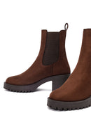 Women's Brown Thick Heeled Suede Chelsea Boot | Derimod