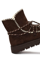 Women's Brown Lace-up Chunky Sole Suede Teddy Boots | Derimod