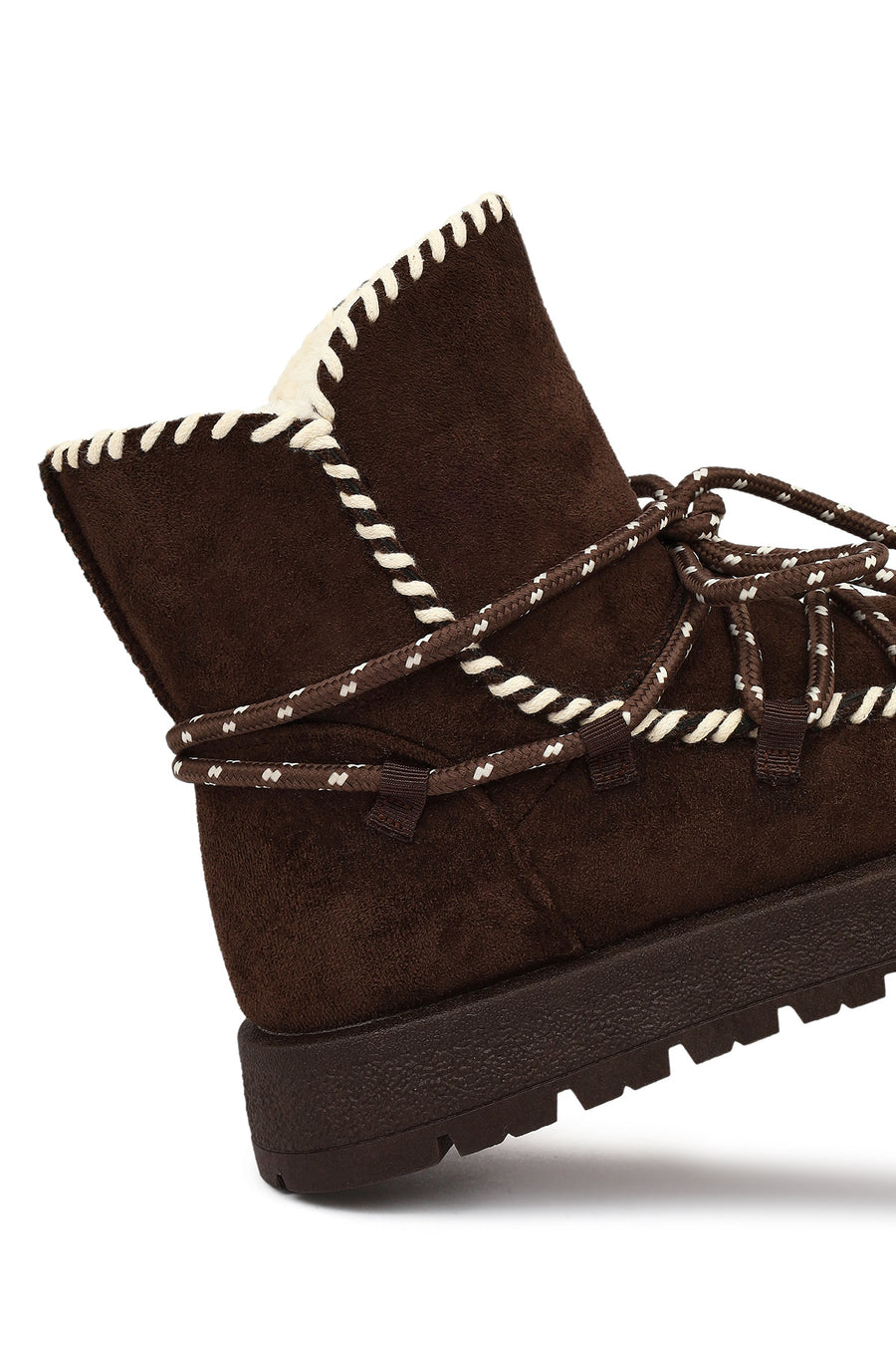 Women's Brown Lace-up Chunky Sole Suede Teddy Boots