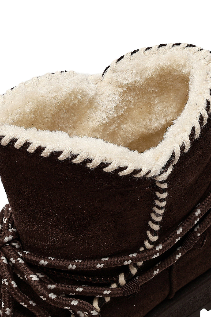 Women's Brown Lace-up Chunky Sole Suede Teddy Boots