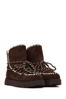 Women's Brown Lace-up Chunky Sole Suede Teddy Boots | Derimod