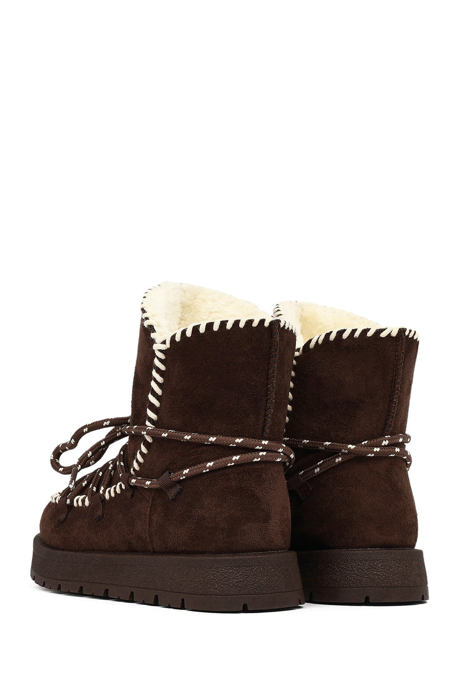 Women's Brown Lace-up Chunky Sole Suede Teddy Boots